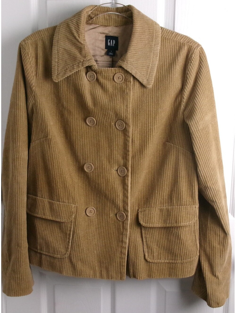 Vintage Y2K Gap Women's L Tan Corduroy Double Breasted Peacoat Jacket